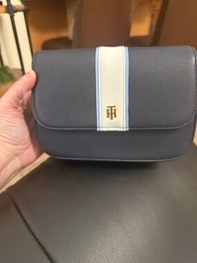 Tommy Hilfiger Navy Crossbody with Cream and Light Blue Stripe